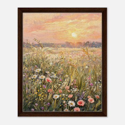 Golden Sunset Meadow & Wildflowers Impressionist Art Print