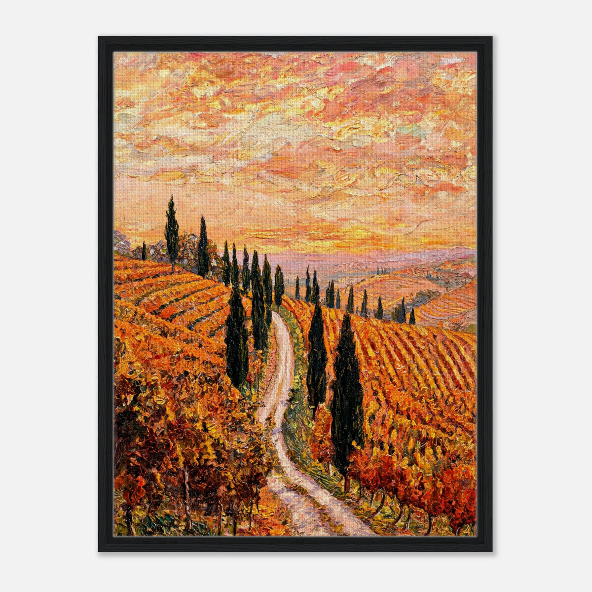 Tuscan Cypress Road Autumn Vineyard Impressionist Art Print