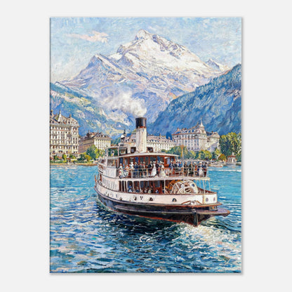 Vintage Steamboat on Alpine Lake Impressionist Art Print