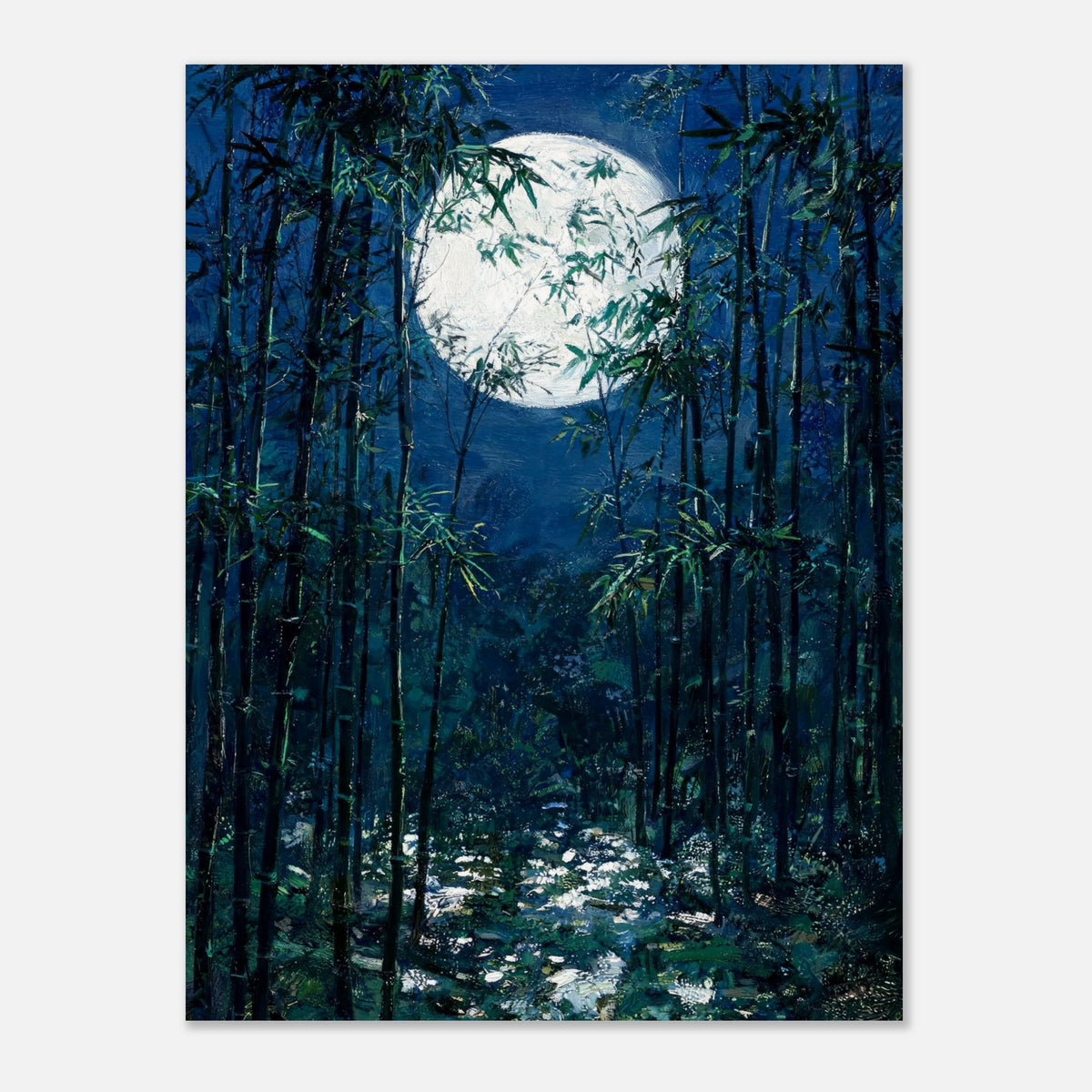 Moonlit Bamboo Forest Impressionist Art Print