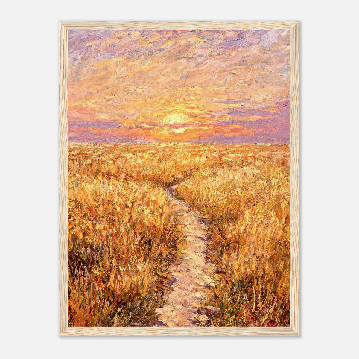 Golden Meadow at Sunset Impressionist Art Print