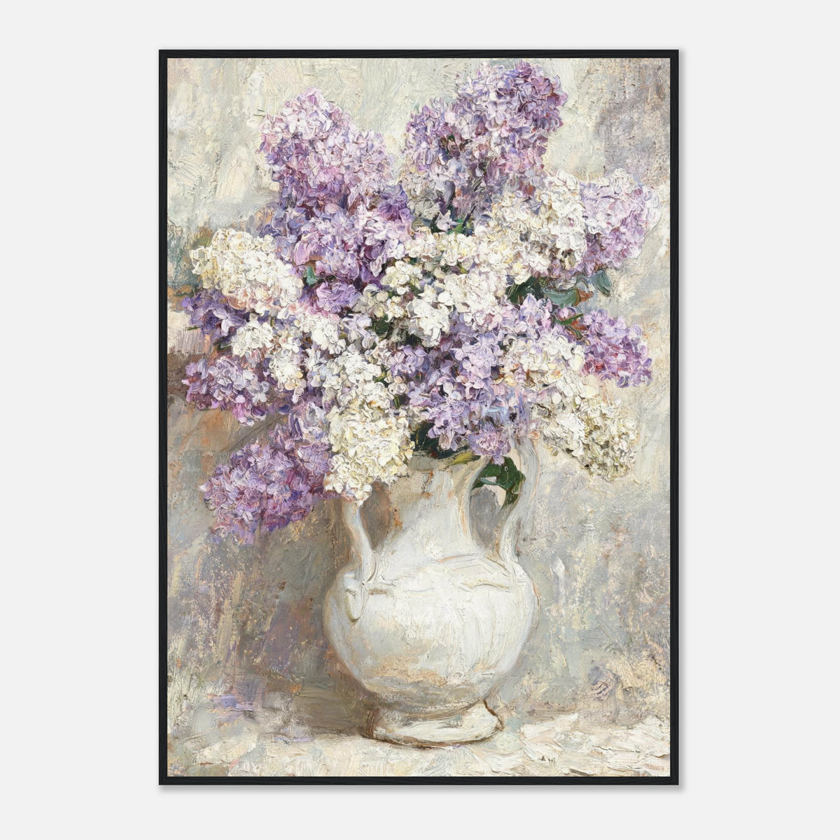 Lilac Blossoms in White Ceramic Vase Impressionist Art Print