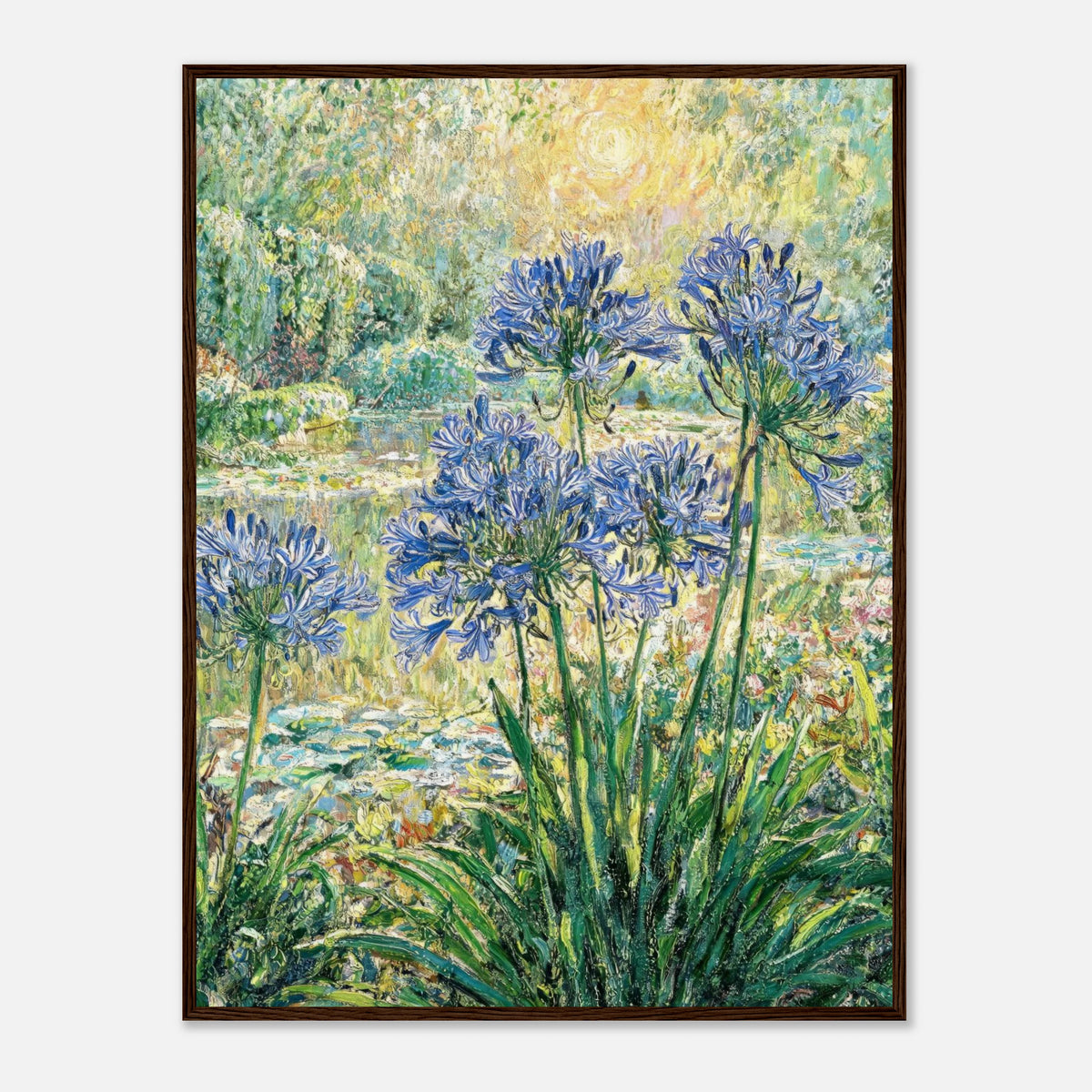 Blue Agapanthus & Sunlit Garden Impressionist Art Print