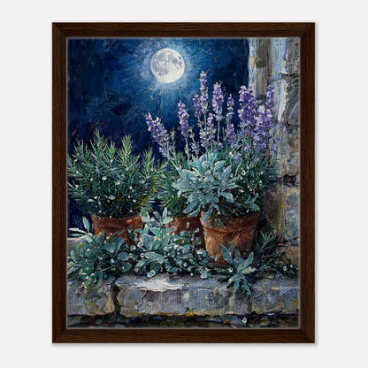 Moonlit Potted Lavender by Stone Window Impressionist Art Print