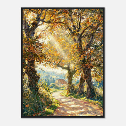Sunlit Autumn Forest Path Impressionist Art Print