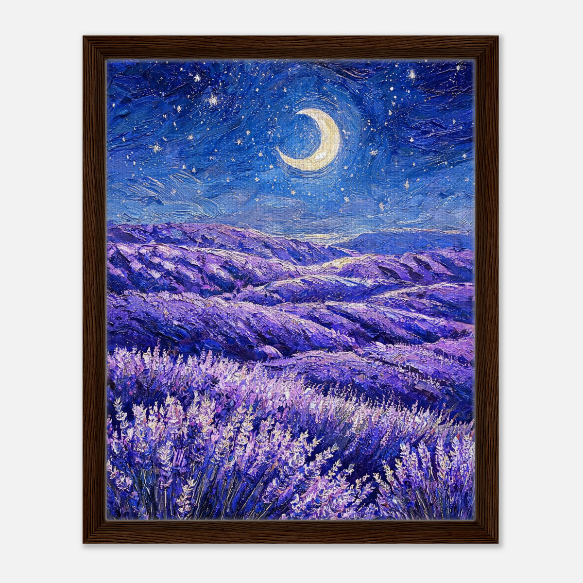 Moonlit Lavender Field at Night Impressionist Art Print