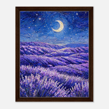Moonlit Lavender Field at Night Impressionist Art Print
