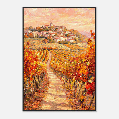 Autumn Vineyard Path Hilltop Village Impressionist Art Print