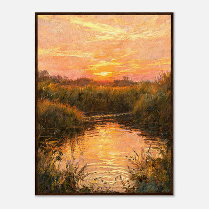 Golden Sunset over River Reflection Impressionist Art Print
