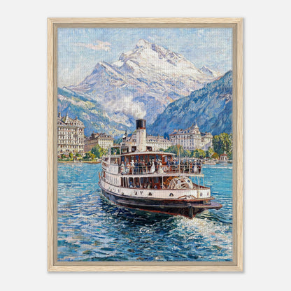 Vintage Steamboat on Alpine Lake Impressionist Art Print