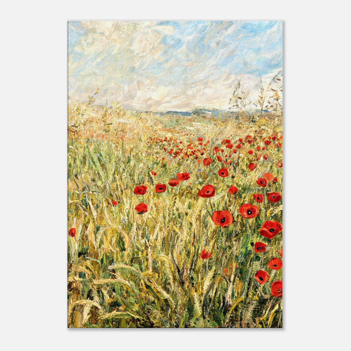 Golden Meadow & Red Poppies Impressionist Art Print