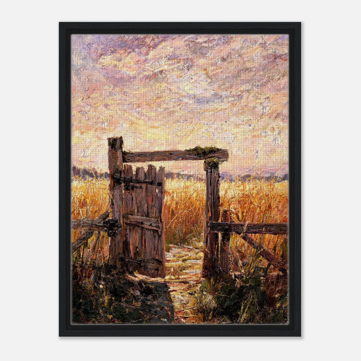 Rustic Wooden Gate to Golden Field Impressionist Art Print