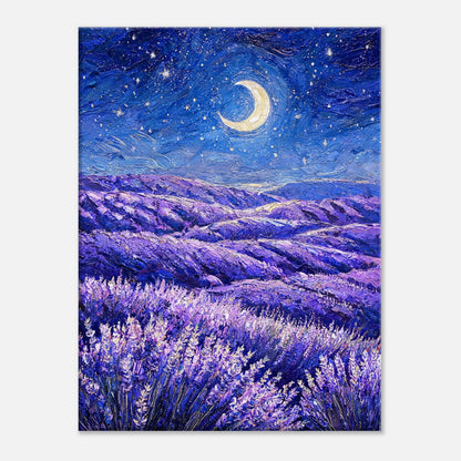 Moonlit Lavender Field at Night Impressionist Art Print