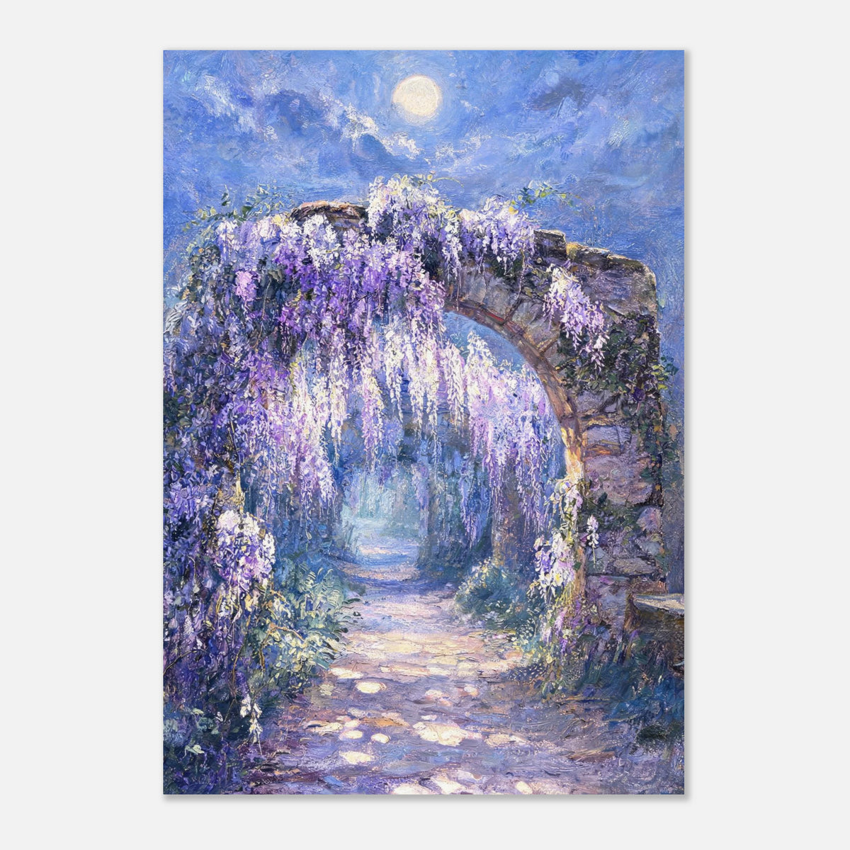 Moonlit Wisteria Stone Arch Impressionist Art Print