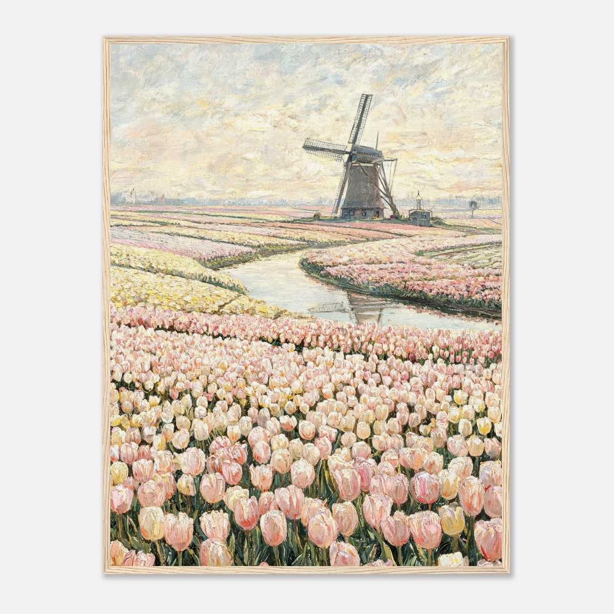 Dutch Tulip Fields & Windmill Impressionist Art Print