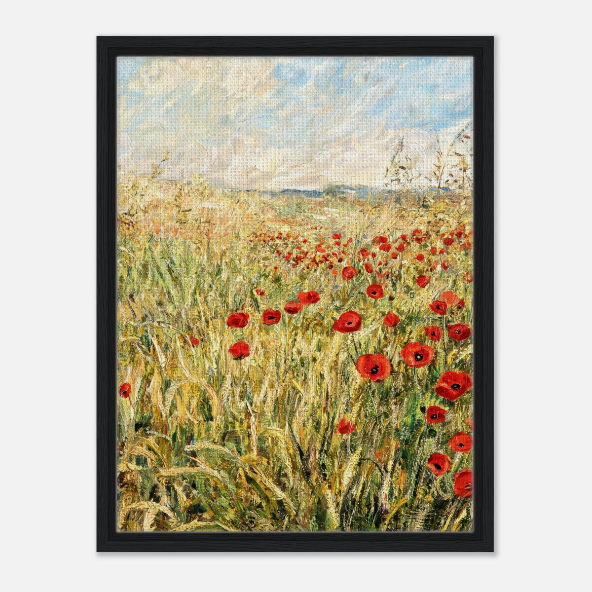 Golden Meadow & Red Poppies Impressionist Art Print