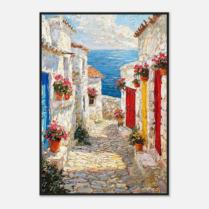Mediterranean Coastal Village Alley Sea View Impressionist Art Print