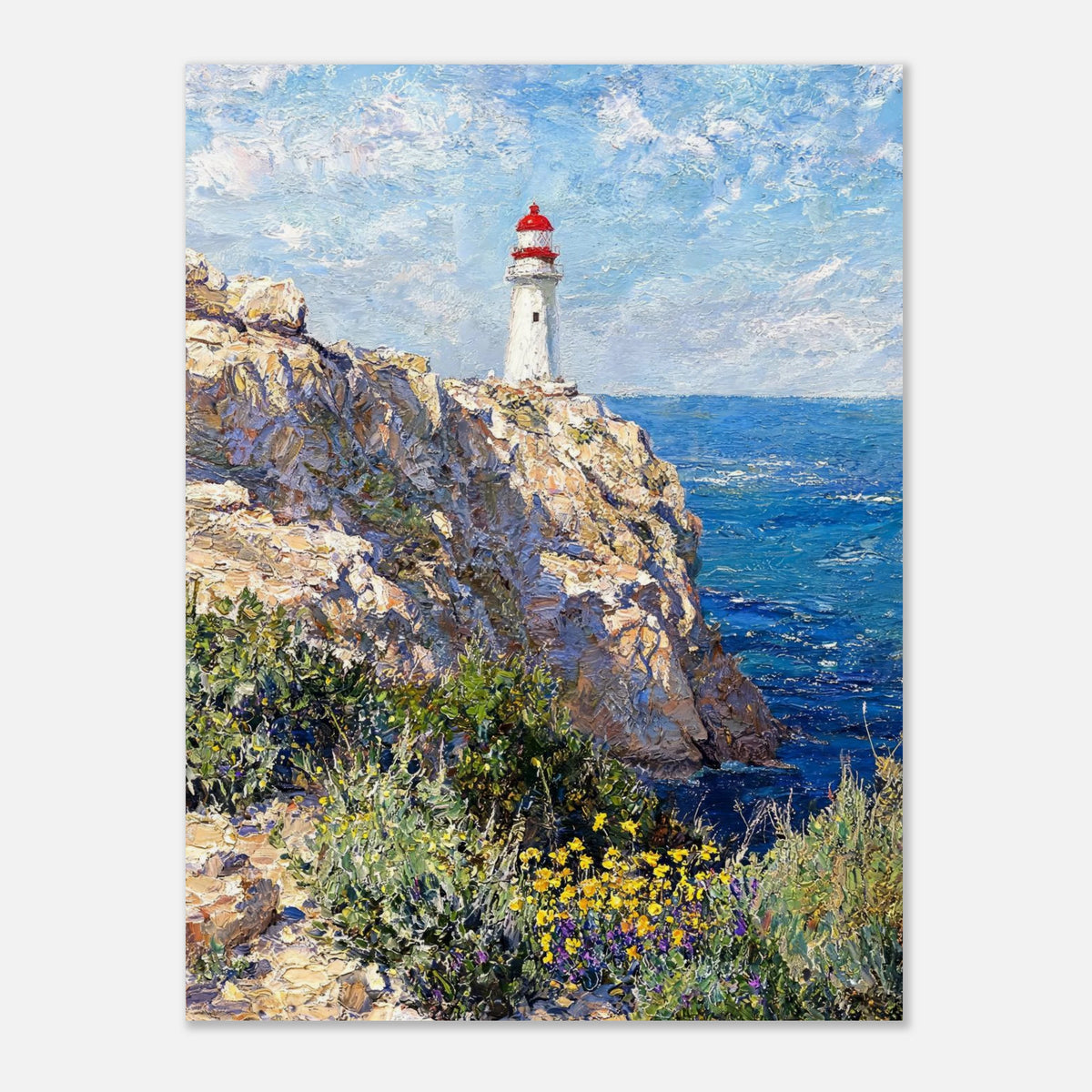 Coastal Cliff Lighthouse Coastal View Impressionist Art Print