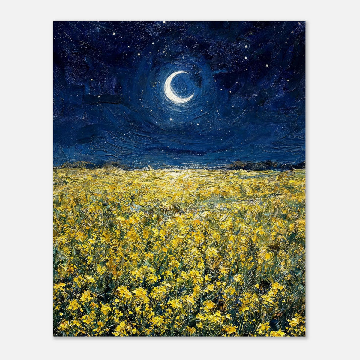 Moonlit Golden Wildflower Field Impressionist Art Print