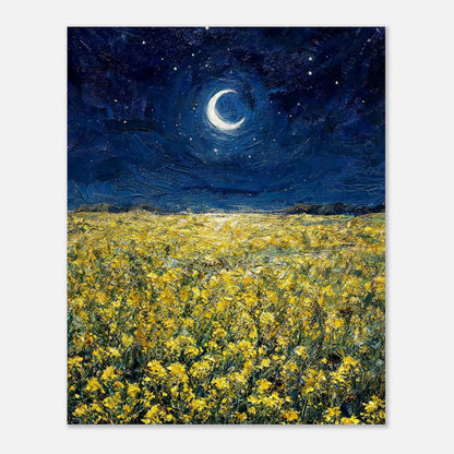 Moonlit Golden Wildflower Field Impressionist Art Print