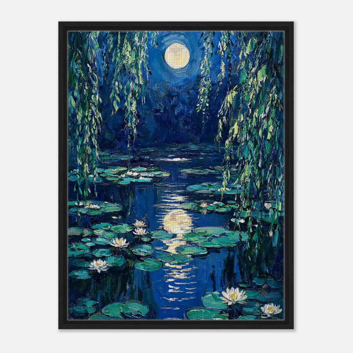 Moonlit Water Lilies Pond Impressionist Art Print