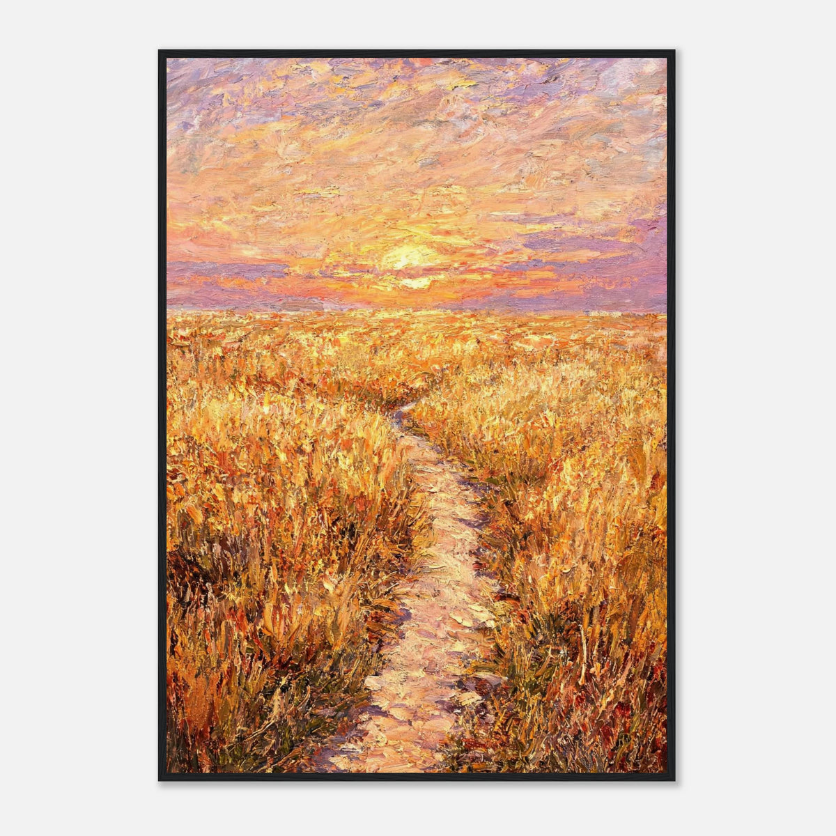 Golden Meadow at Sunset Impressionist Art Print