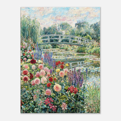 Blooming Summer Garden & Japanese Bridge Impressionist Art Print