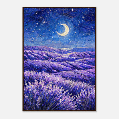 Moonlit Lavender Field at Night Impressionist Art Print