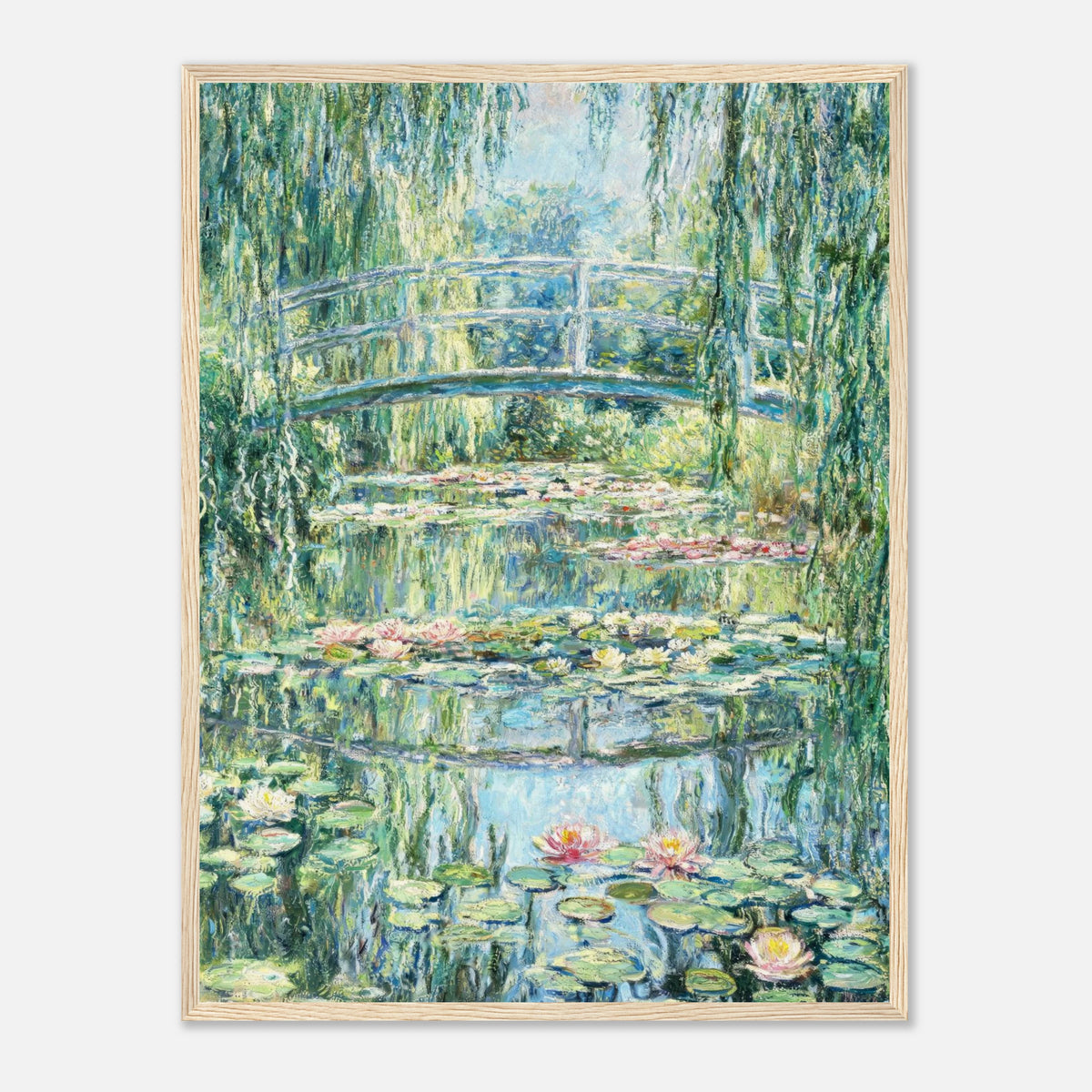Weeping Willow & Japanese Bridge Water Lilies Impressionist Art Print
