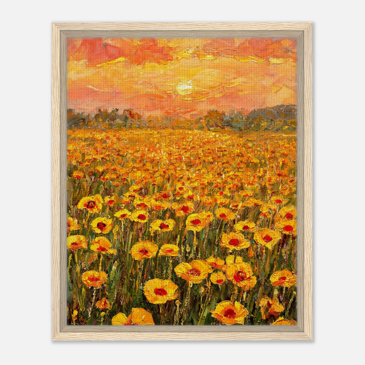 Golden Poppy Field at Sunset Impressionist Art Print