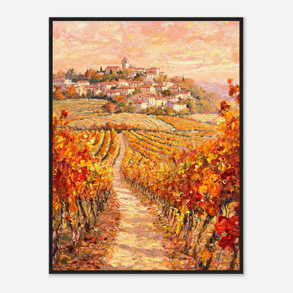 Autumn Vineyard Path Hilltop Village Impressionist Art Print