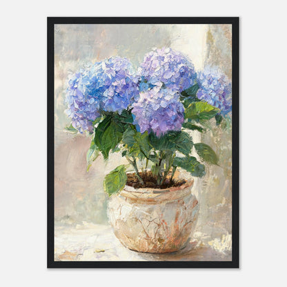 Blue Hydrangeas in Rustic Pot Impressionist Art Print