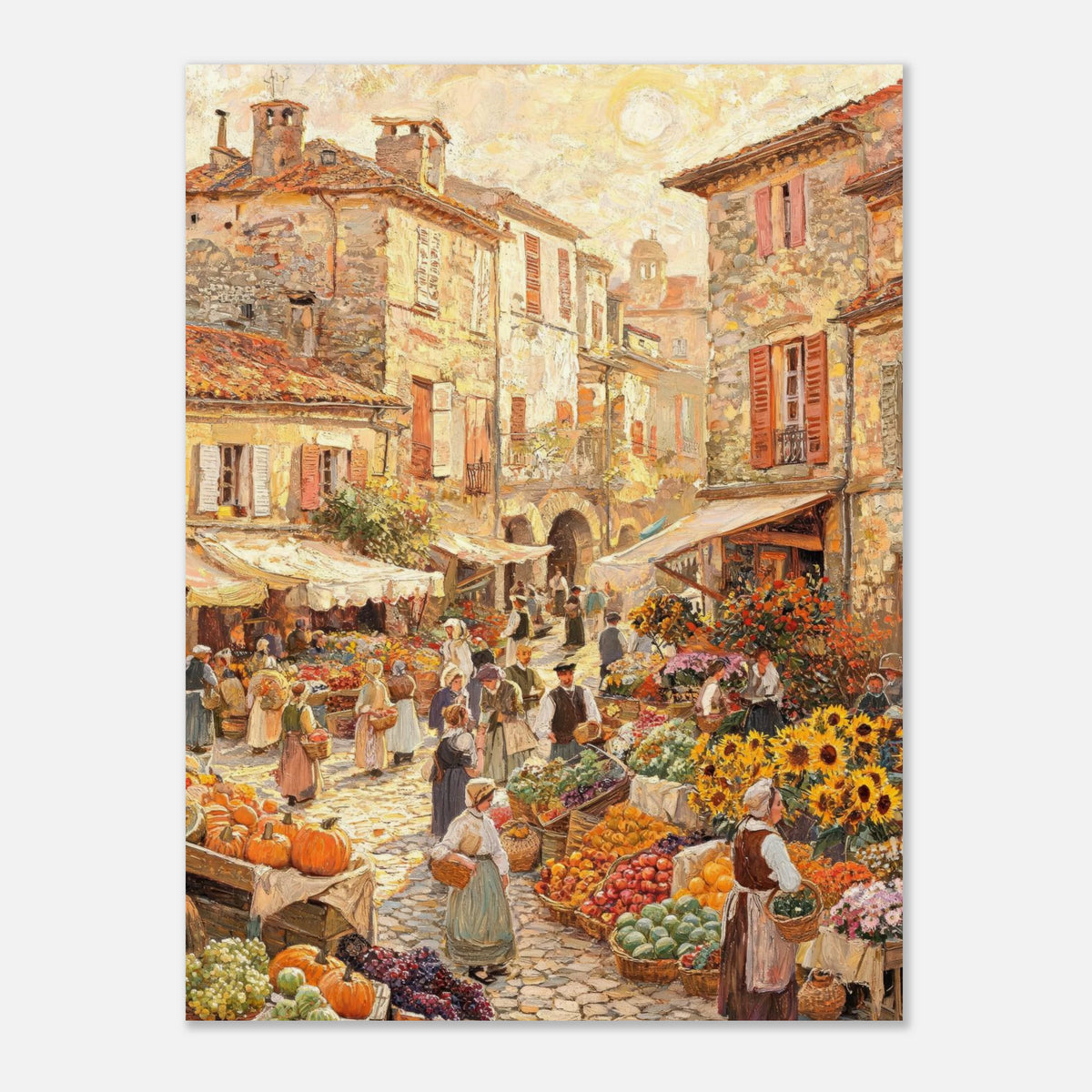 Autumn European Village Market Impressionist Art Print