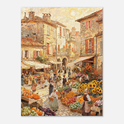 Autumn European Village Market Impressionist Art Print