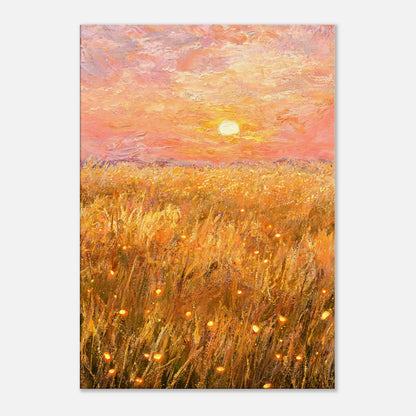 Golden Wheat Field at Sunset Impressionist Art Print