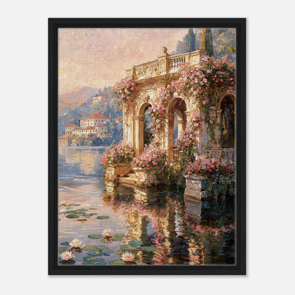 Sunlit Lakeside Villa & Roses Impressionist Art Print