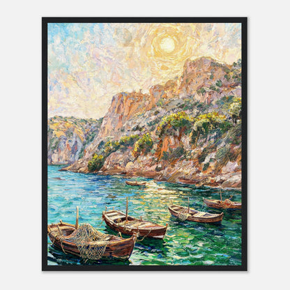 Mediterranean Coastal Cove Fishing Boats Impressionist Art Print