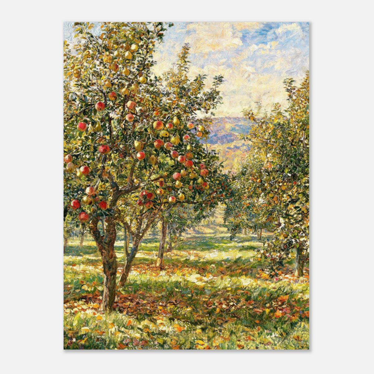 Sunlit Apple Orchard in Autumn Impressionist Art Print