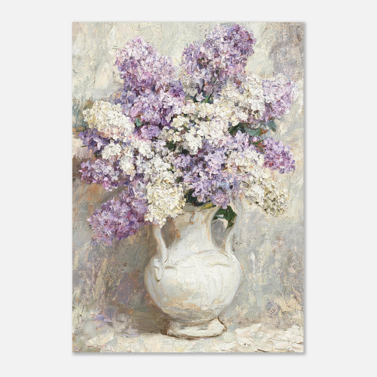 Lilac Blossoms in White Ceramic Vase Impressionist Art Print