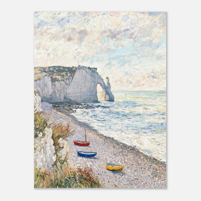 Coastal Cliff & Colorful Boats Impressionist Art Print