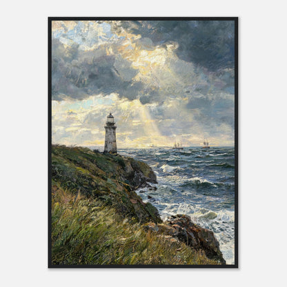 Coastal Lighthouse at Stormy Sunset Impressionist Art Print