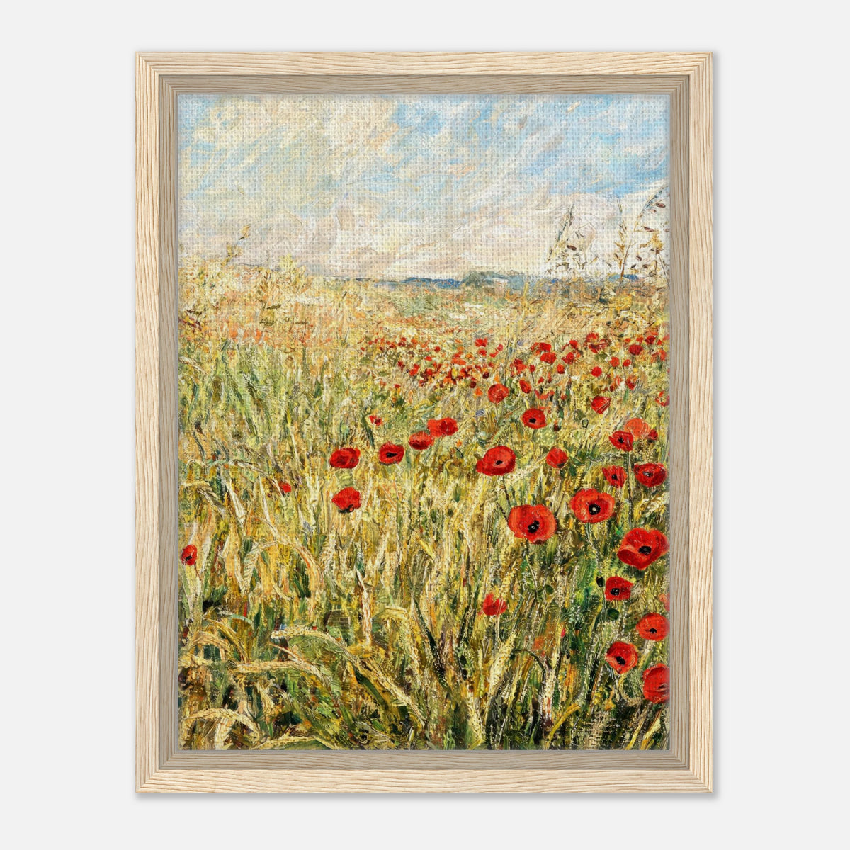 Golden Meadow & Red Poppies Impressionist Art Print