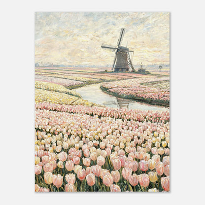 Dutch Tulip Fields & Windmill Impressionist Art Print