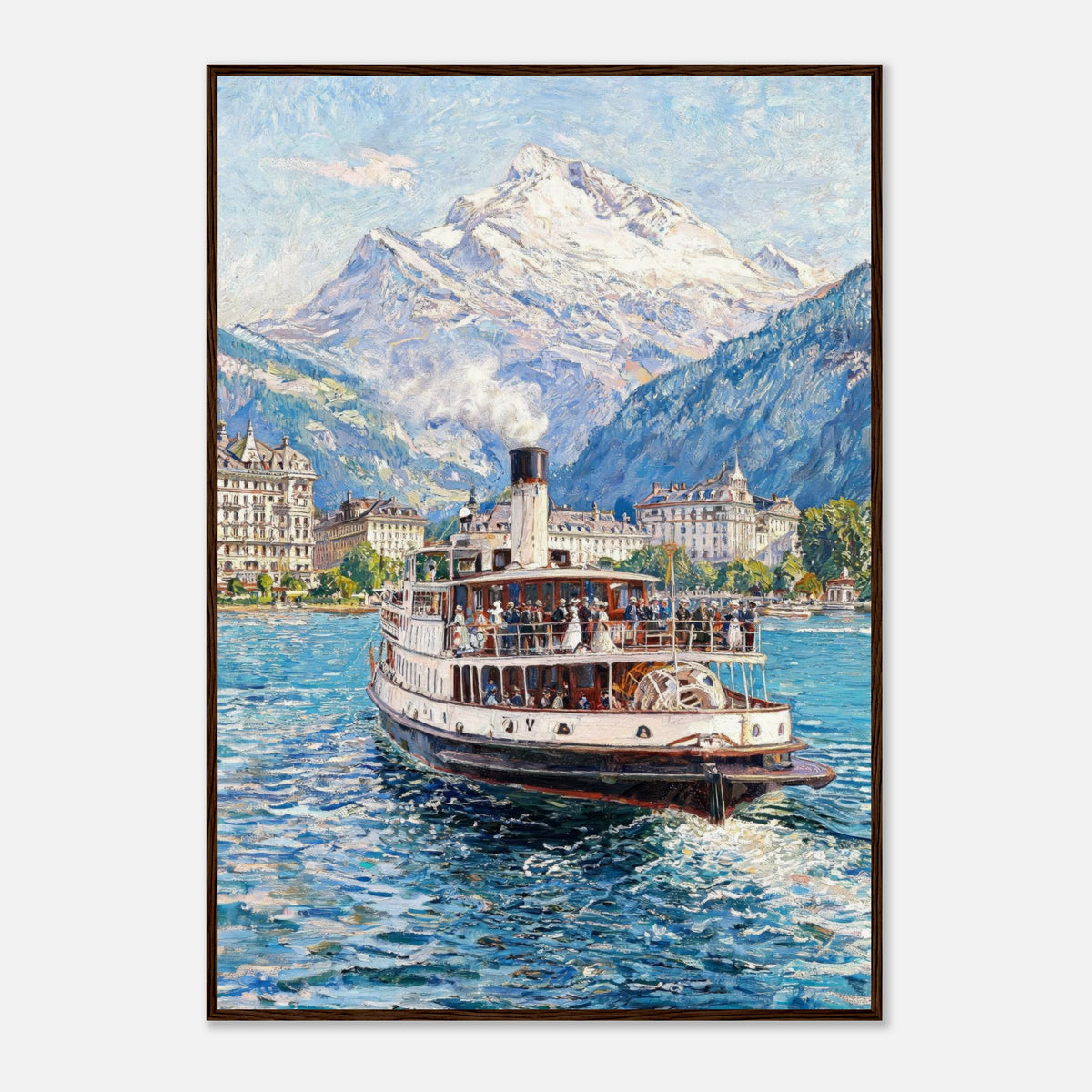 Vintage Steamboat on Alpine Lake Impressionist Art Print