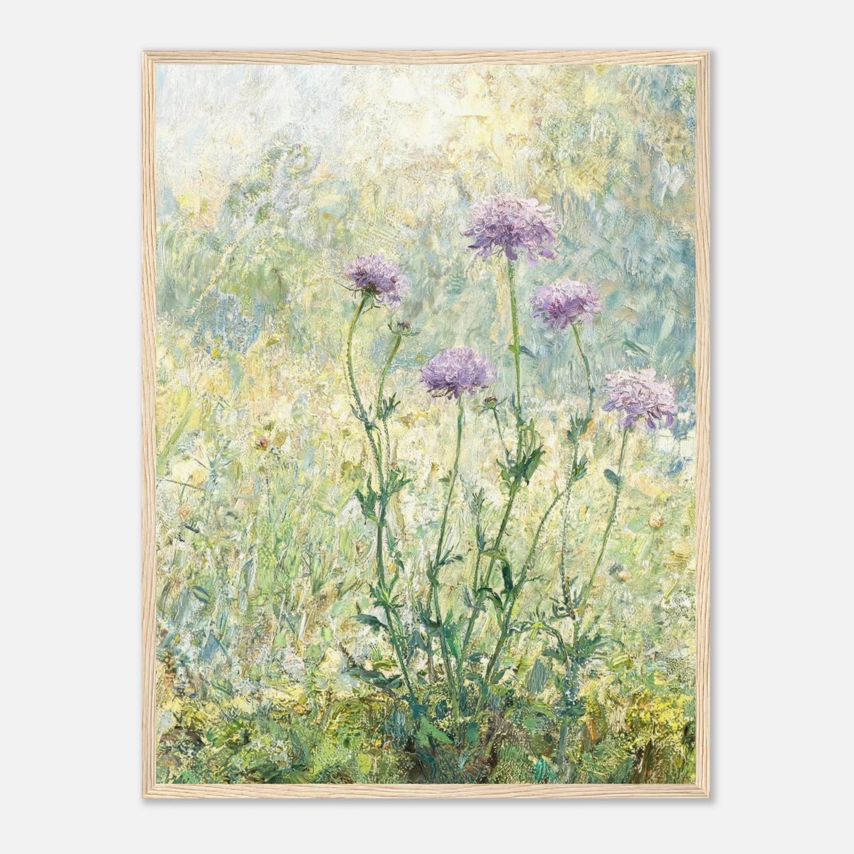 Wild Purple Blossoms in Sunlit Meadow Impressionist Art Print