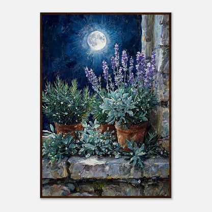 Moonlit Potted Lavender by Stone Window Impressionist Art Print