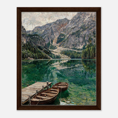 Wooden Boats on Alpine Lake Impressionist Art Print
