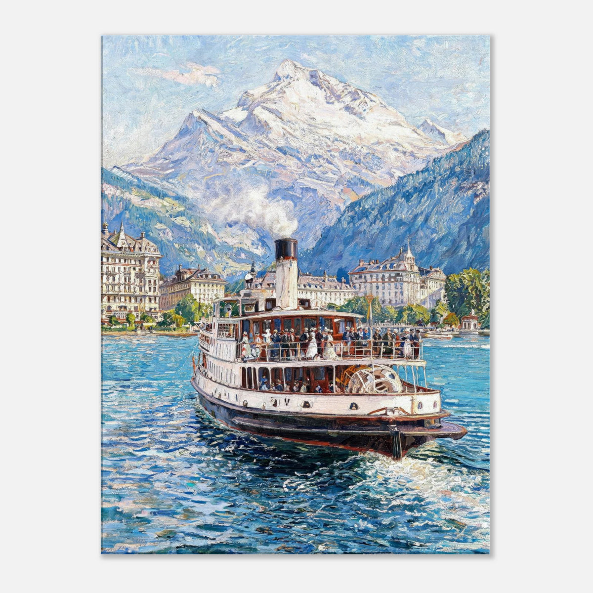 Vintage Steamboat on Alpine Lake Impressionist Art Print