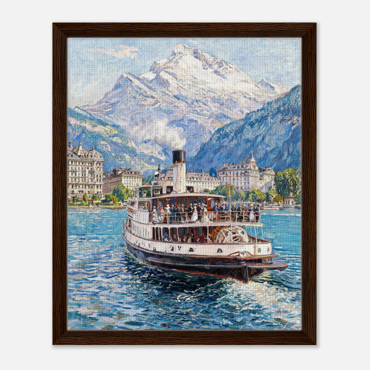 Vintage Steamboat on Alpine Lake Impressionist Art Print