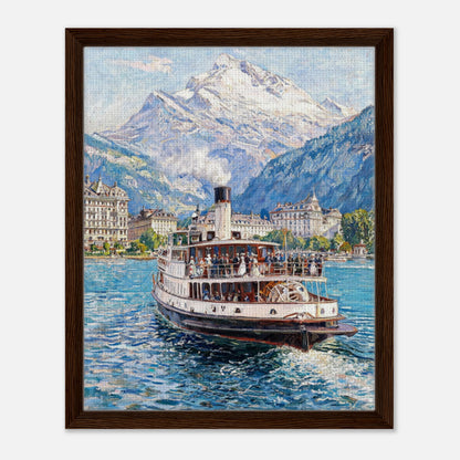 Vintage Steamboat on Alpine Lake Impressionist Art Print